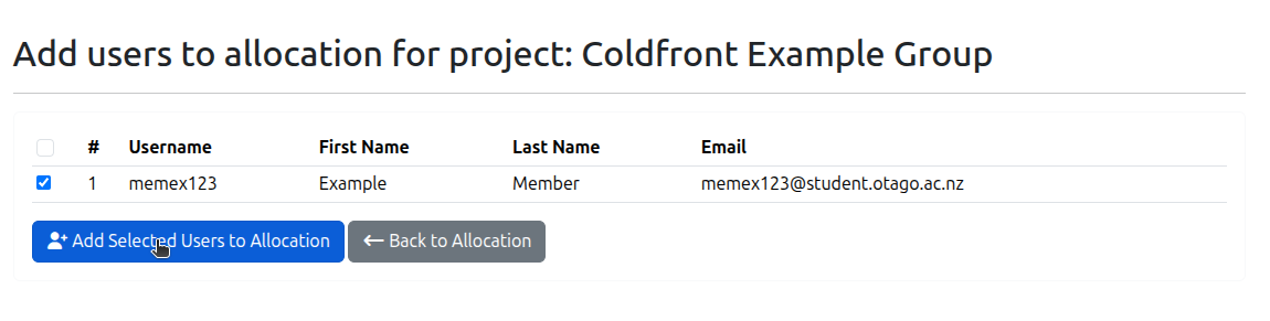 Add selected user to allocation
